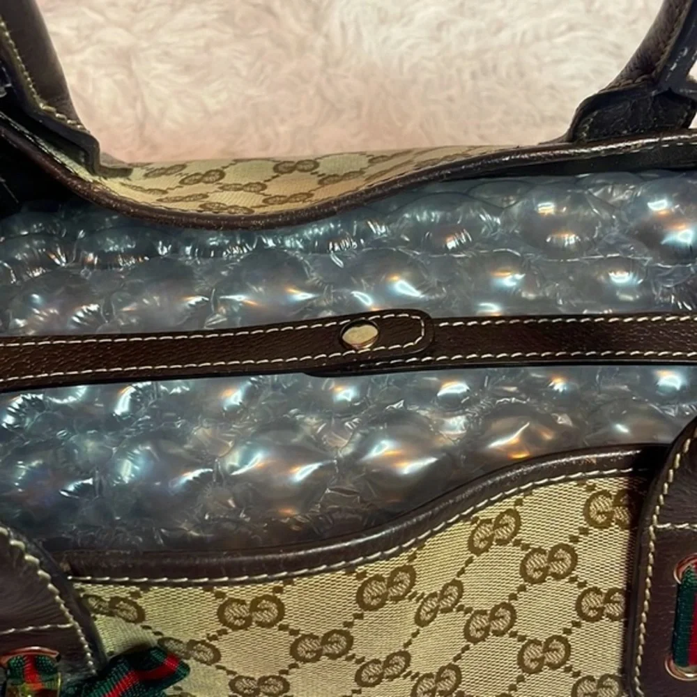 Gucci Princy Canvas & Leather Guccissima Monogram Medium Shoulder Tote Bag Brown - Picture 13 of 17